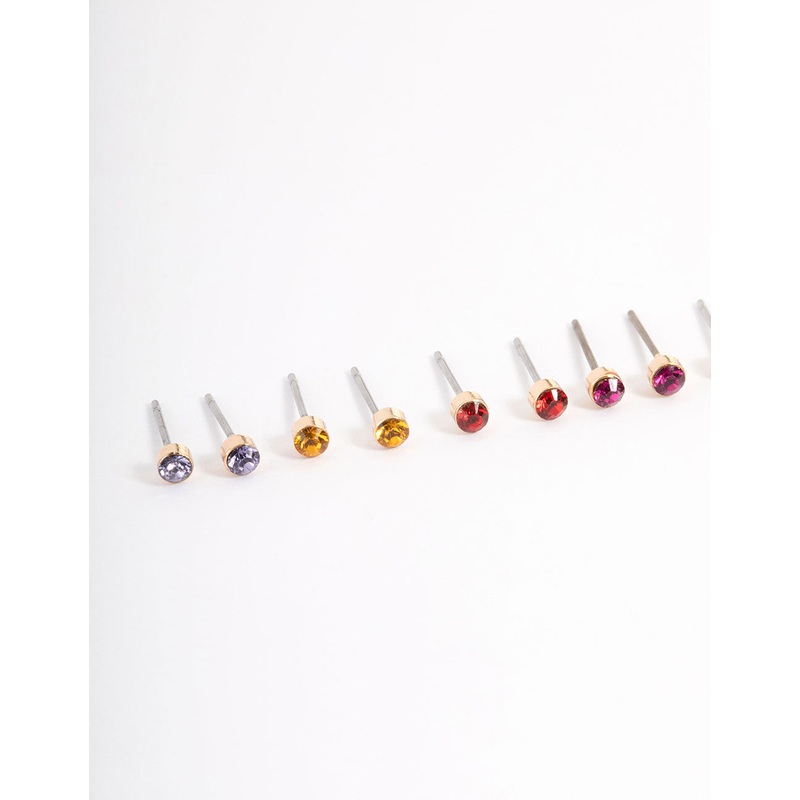 Gold Multi Diamante Mini Earrings 8-Pack