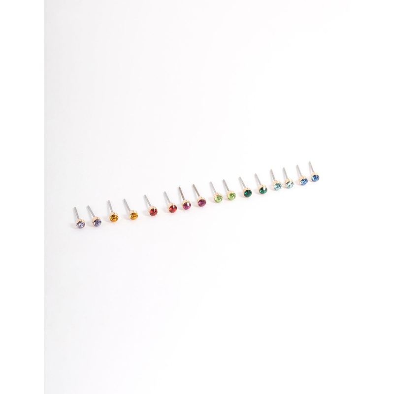 Gold Multi Diamante Mini Earrings 8-Pack