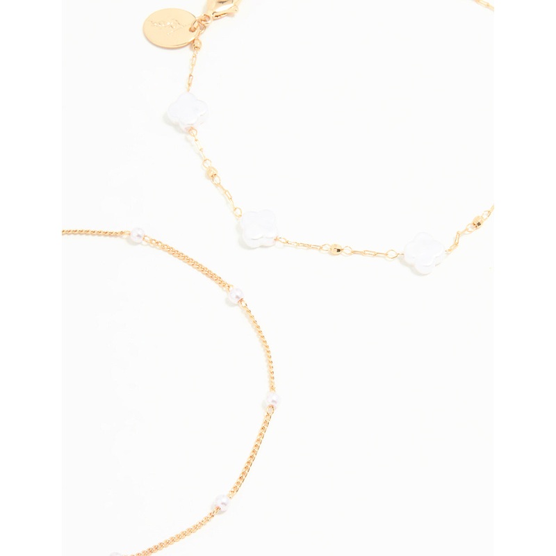 Gold Pearl Chain Anklets 3-Pack