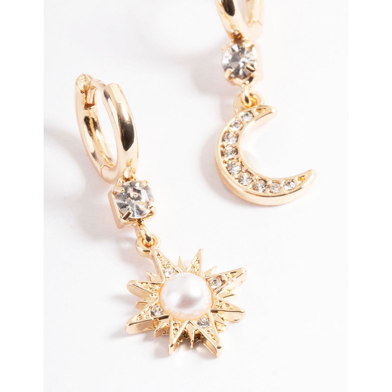 Gold Pearl Mix Match Celestial Earrings