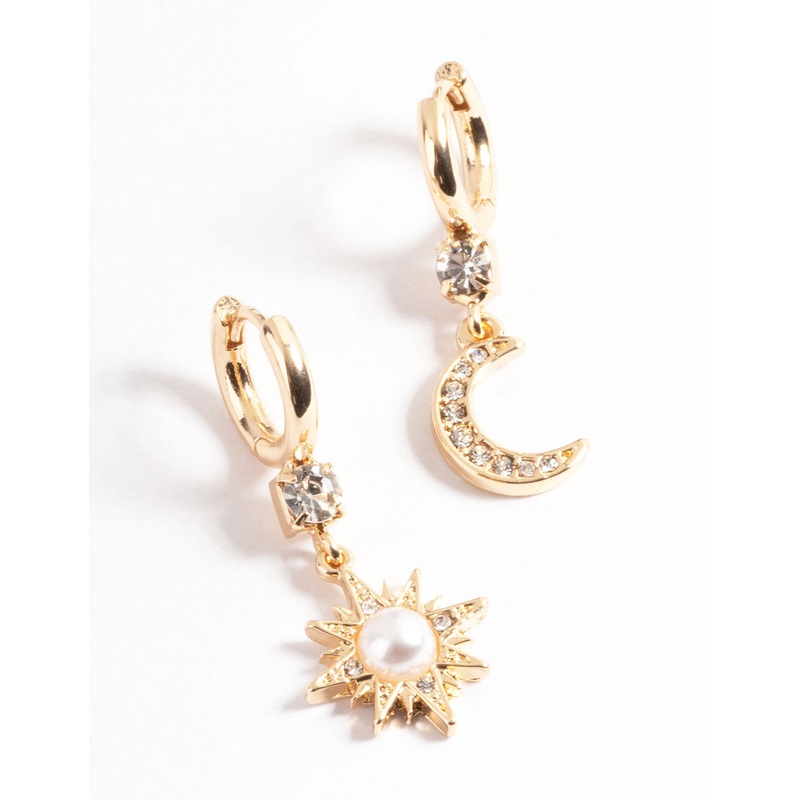 Gold Pearl Mix Match Celestial Earrings