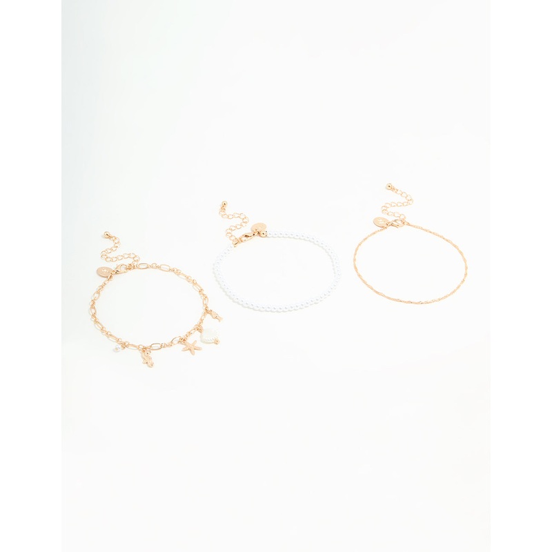 Gold Pearl Sea Anklets 3-Pack