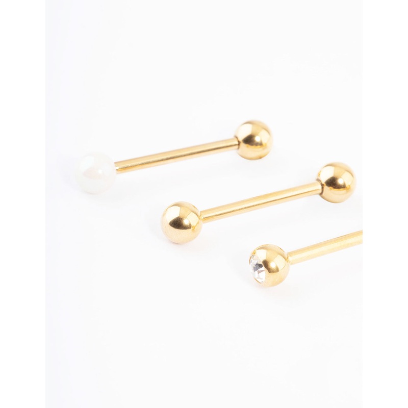 Gold Plated Opal Ball Tongue Piercing Pack