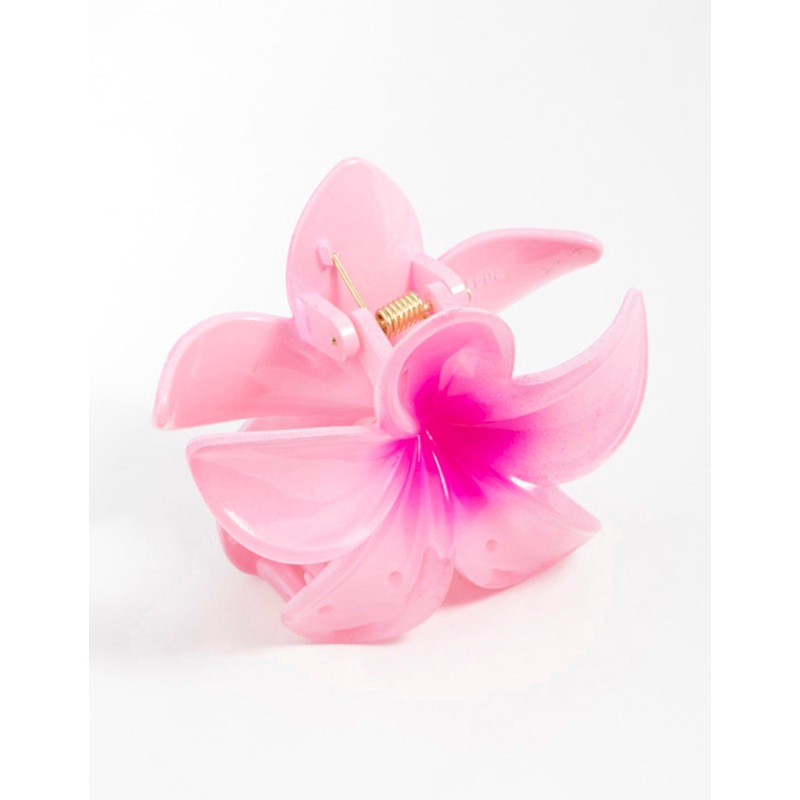 Pink Frangipani Print Hair Claw Clip