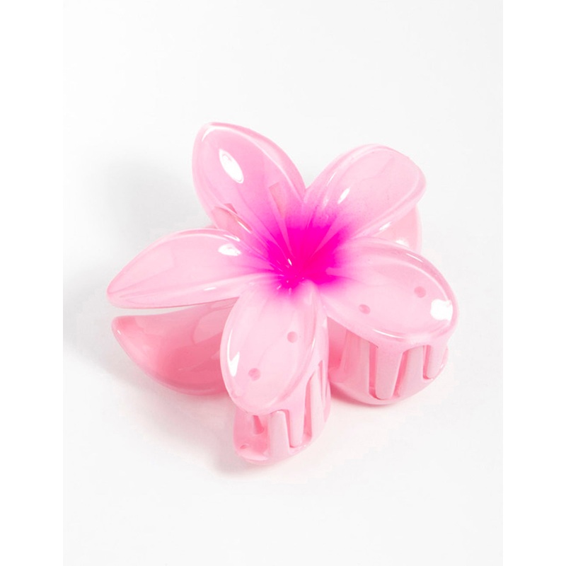 Pink Frangipani Print Hair Claw Clip
