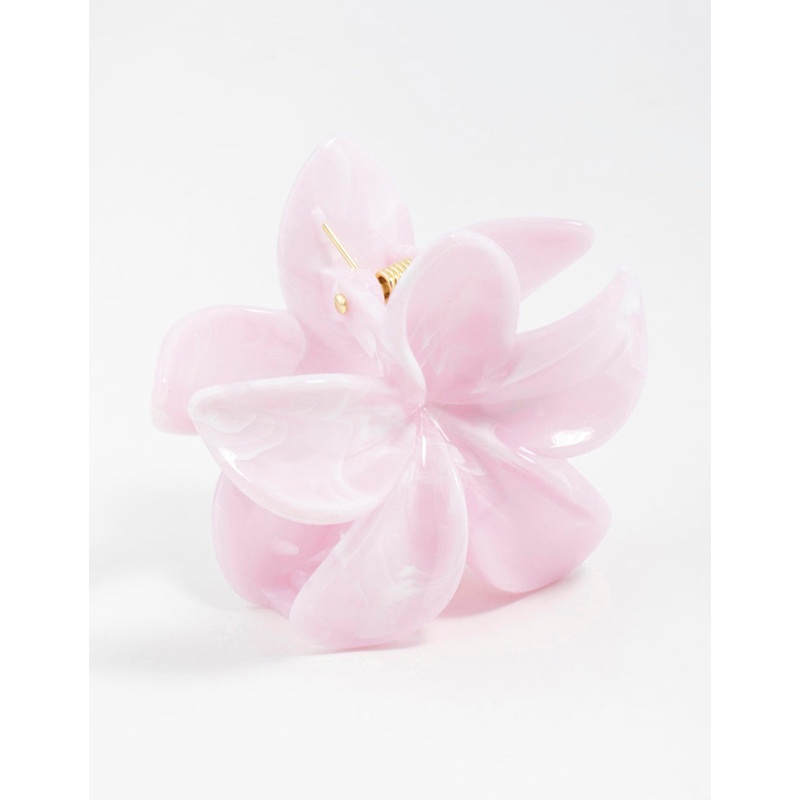 Pink Marble Frangipani Hair Claw Clip