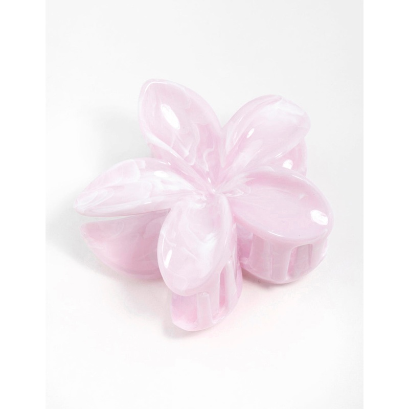 Pink Marble Frangipani Hair Claw Clip