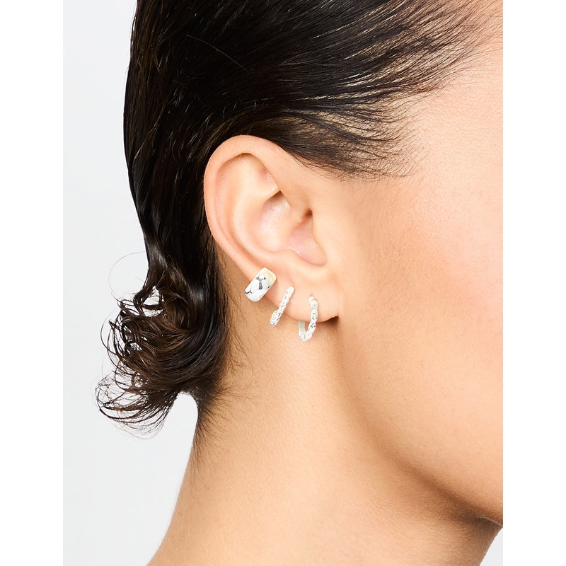 Silver Textured Huggie Earrings 3-Pack