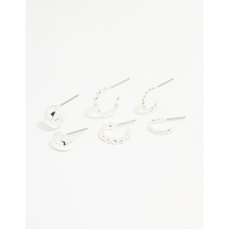 Silver Textured Huggie Earrings 3-Pack