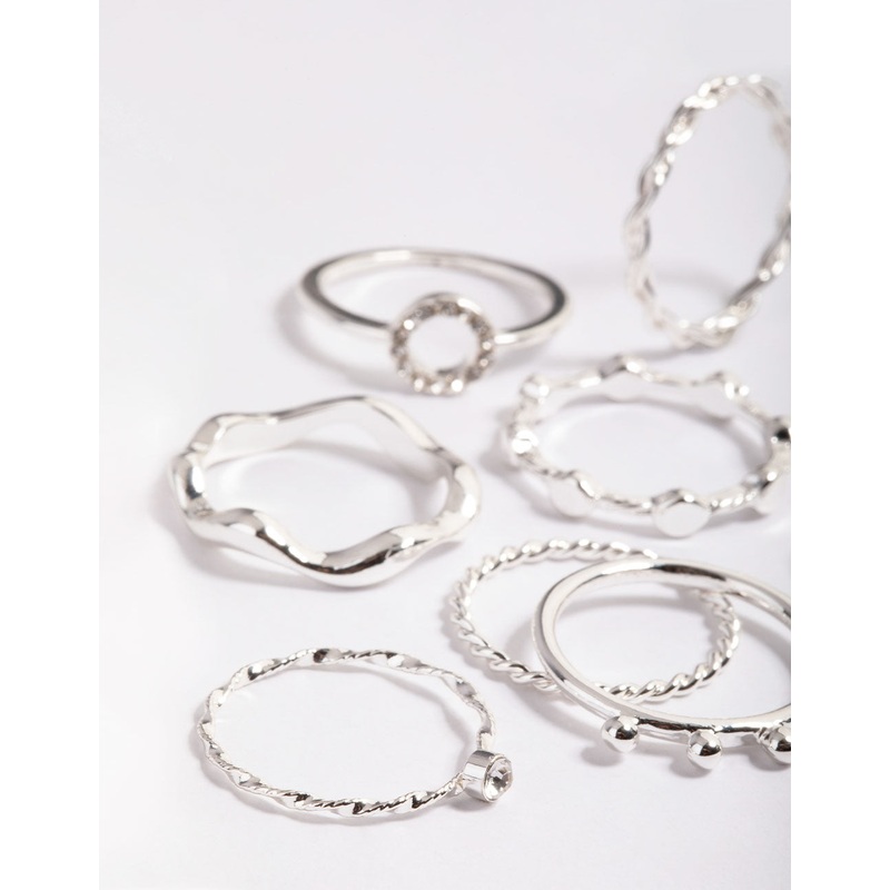 Silver Twisted Curve Ring Pack