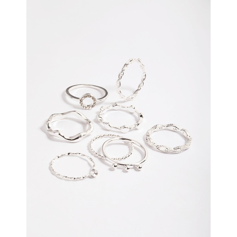 Silver Twisted Curve Ring Pack