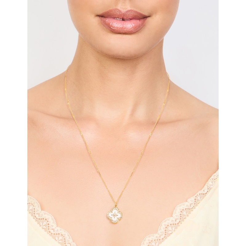 Waterproof Gold Plated Stainless Steel Flower Enamel Pendant Necklace