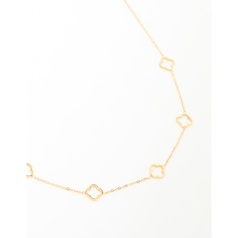 Waterproof Gold Plated Stainless Steel Hollow Flower Pendant Necklace