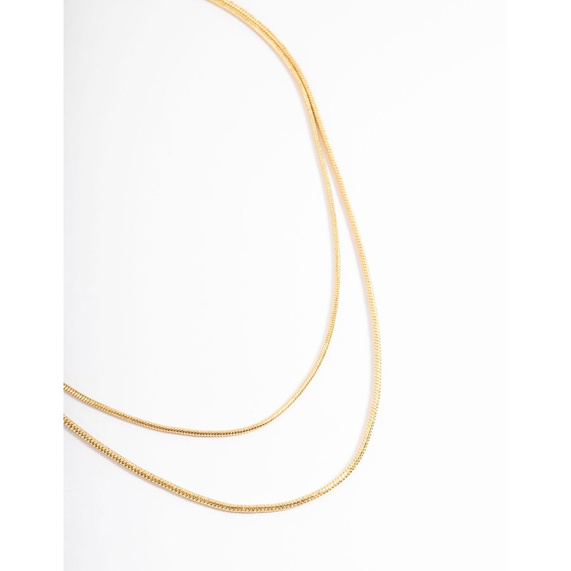 Waterproof Gold Plated Stainless Steel Thin Herringbone Two Layered Necklace