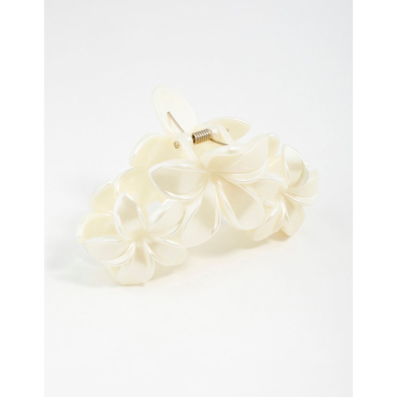 Cream Frangipani Flowers Hair Claw Clip
