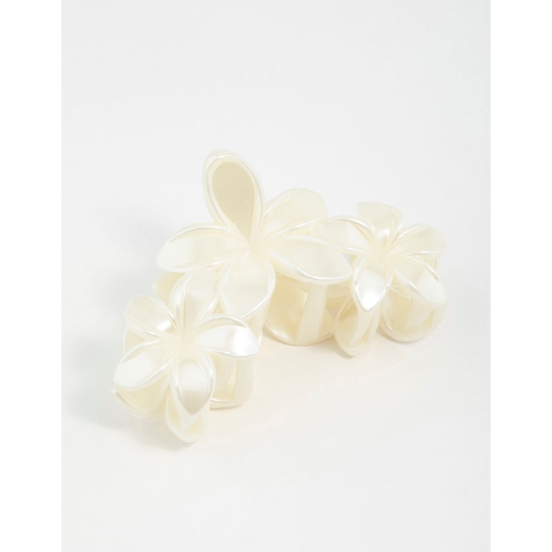 Cream Frangipani Flowers Hair Claw Clip