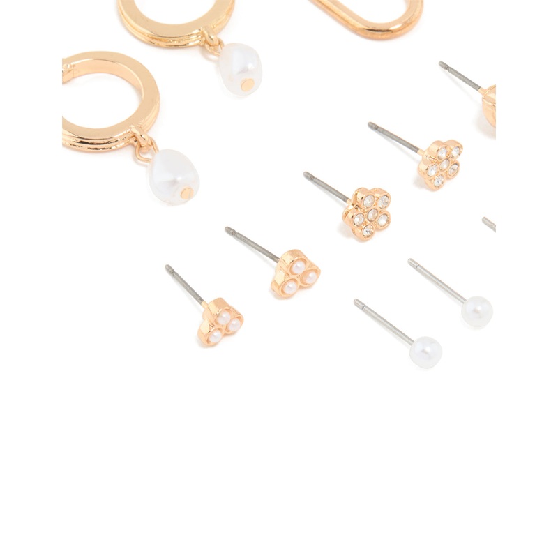 Gold Bow Flower Hoop & Stud Earrings 12-Pack