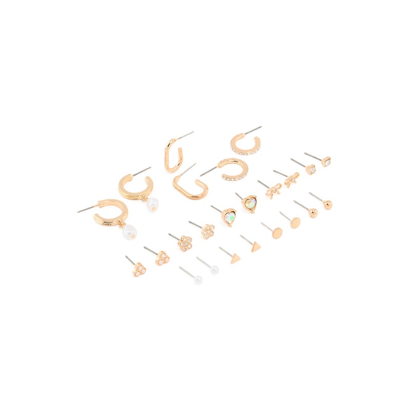 Gold Bow Flower Hoop & Stud Earrings 12-Pack