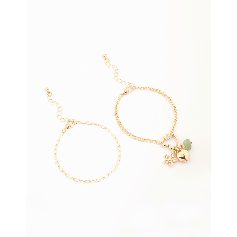 Gold Heart Semiprecious Charm Bracelets 2-Pack