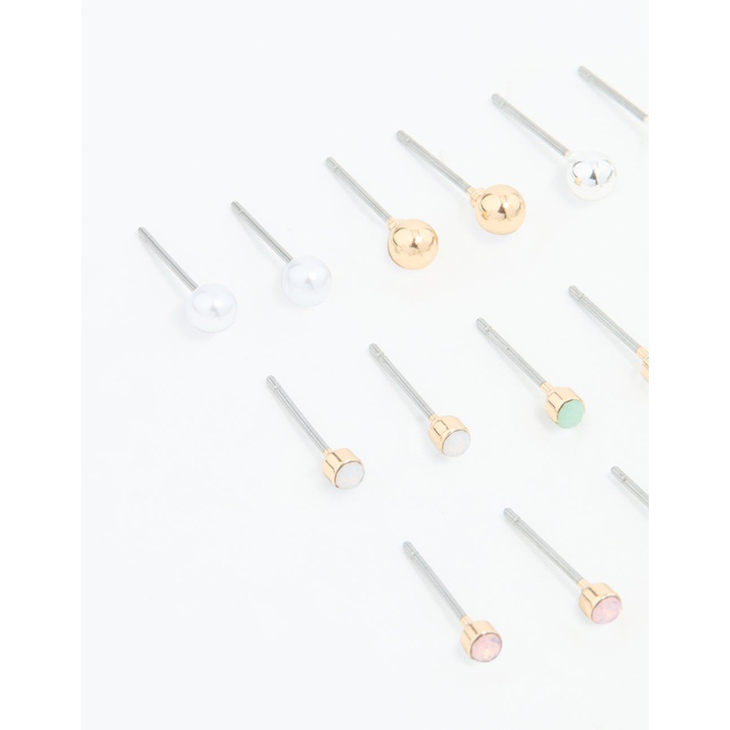 Gold Mixed Basic Small Stud Earrings 8-Pack