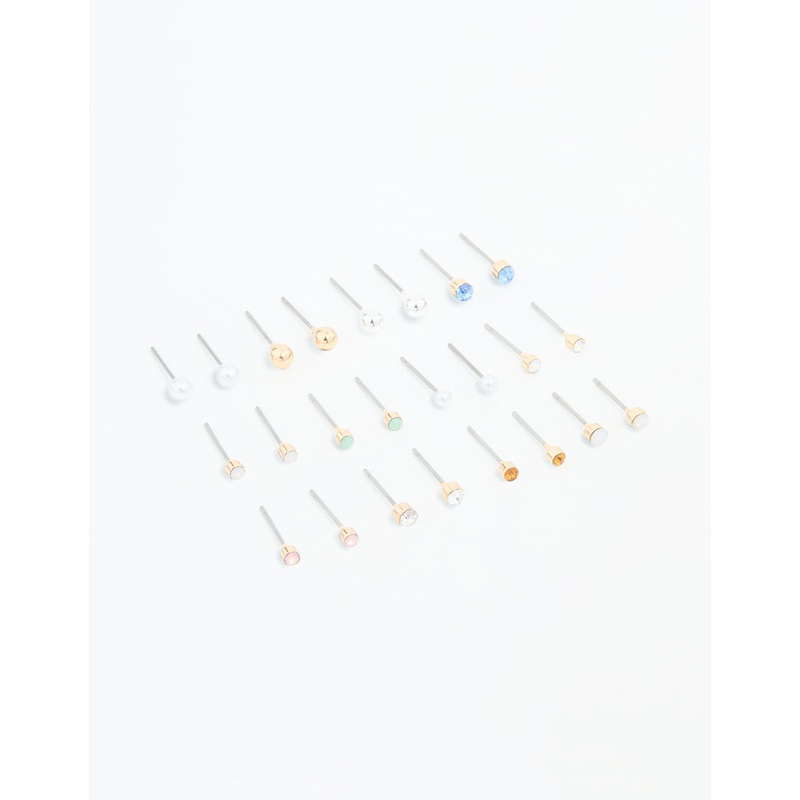 Gold Mixed Basic Small Stud Earrings 8-Pack