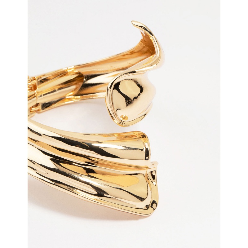 Gold Ribbed Wave Wrap Wrist Cuff
