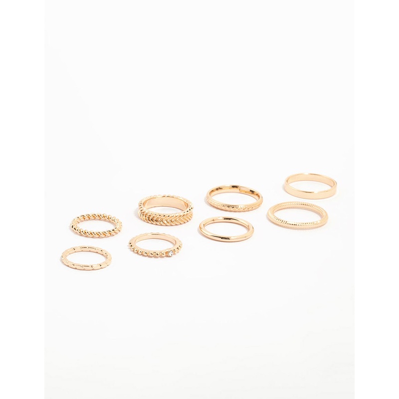 Gold Thin Textured Stacking Rings 8-Pack