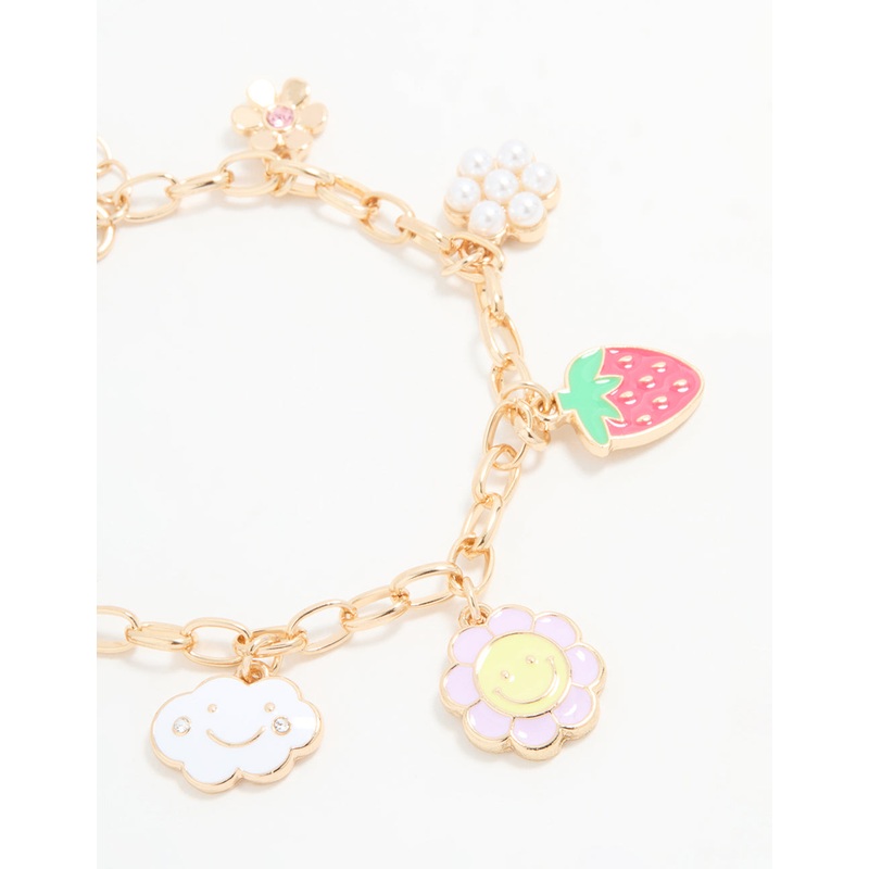 Kids Gold Strawberry & Cloud Charm Bracelet