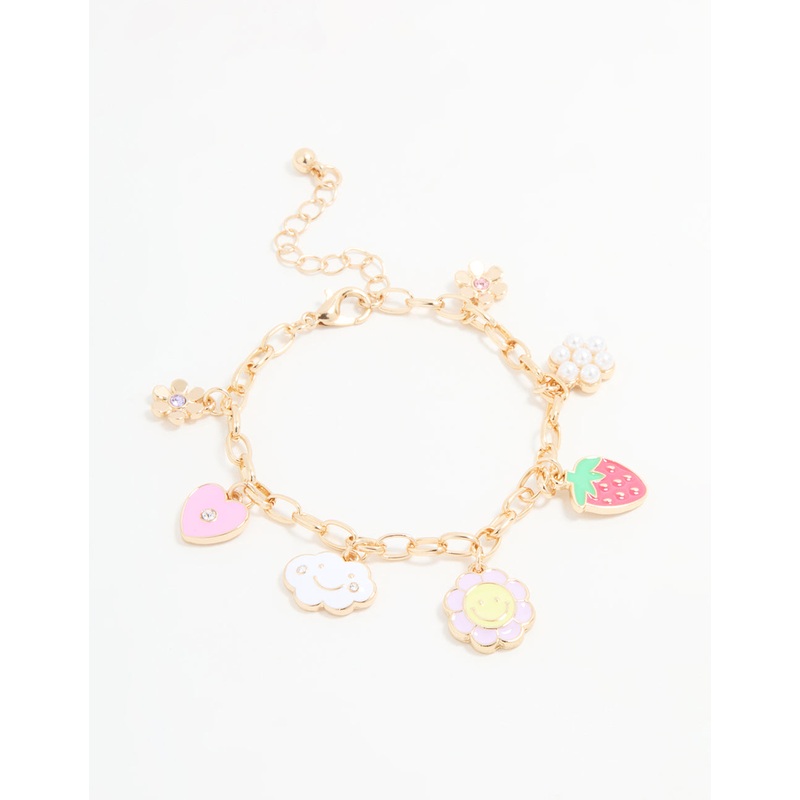 Kids Gold Strawberry & Cloud Charm Bracelet
