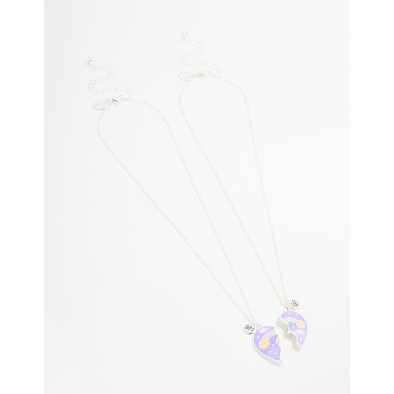 Kids Silver Rainbow Heart BFF Necklace Set