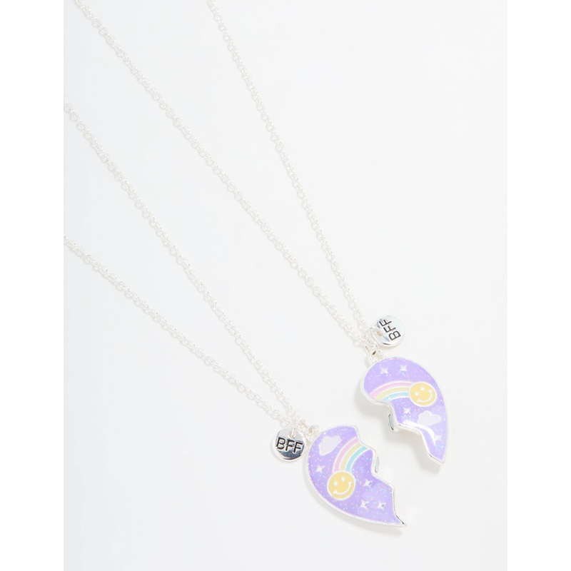 Kids Silver Rainbow Heart BFF Necklace Set