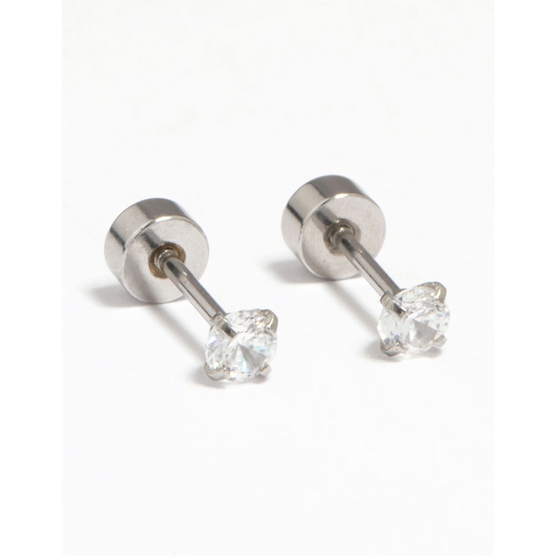 Kids Surgical Steel Cubic Zirconia Flat Back Earrings