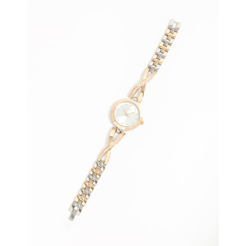 Mixed Metals Diamante Small Round Watch