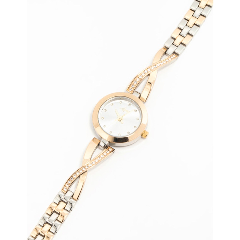 Mixed Metals Diamante Small Round Watch