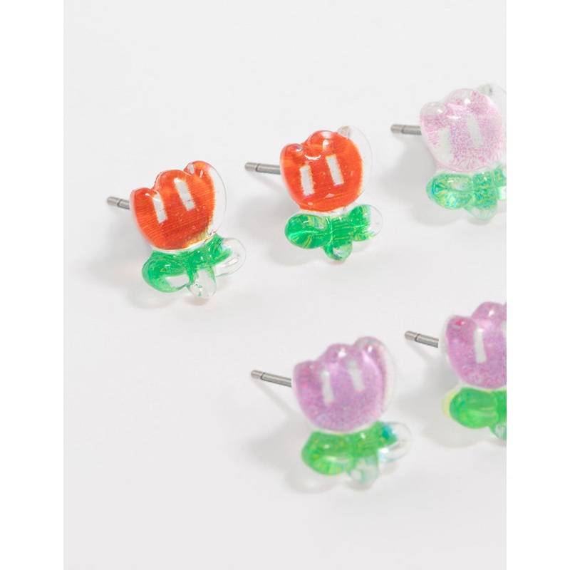 Multicoloured Acrylic Flower Stud Earrings 8-Pack
