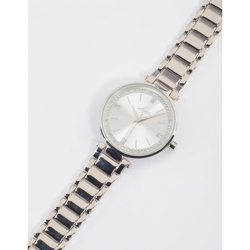 Silver Classic Diamante Link Watch