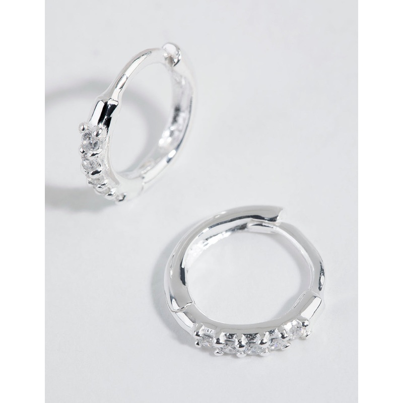 Sterling Silver Mini Cubic Zirconia Huggie Earrings