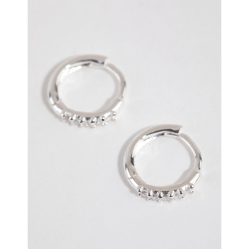 Sterling Silver Mini Cubic Zirconia Huggie Earrings