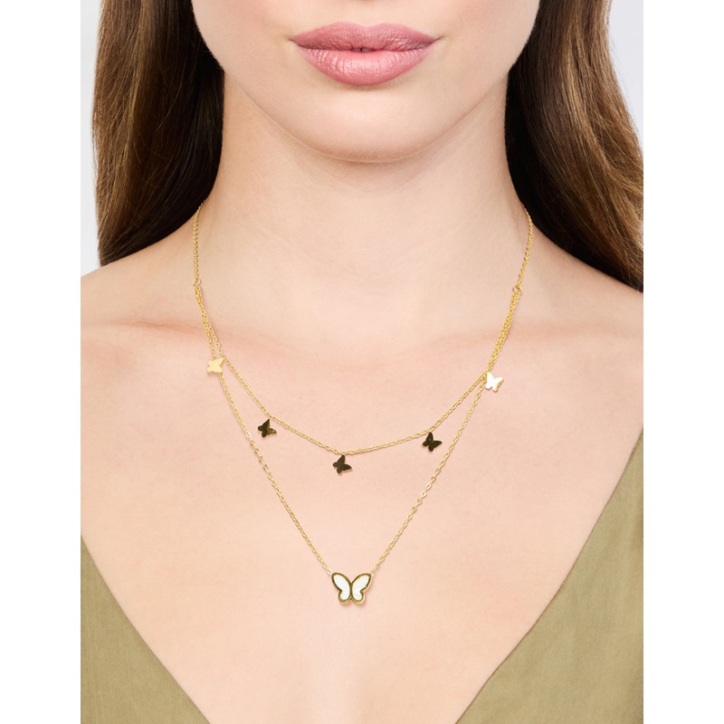 Waterproof Gold Plated Stainless Steel Butterfly Layered Necklace