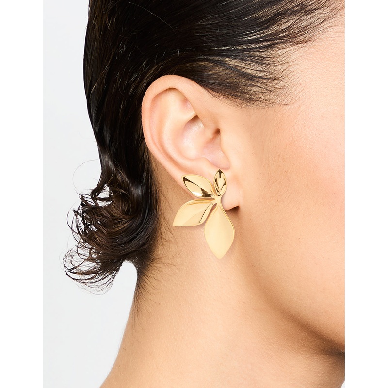 Waterproof Gold Plated Stainless Steel Leaf Cluster Stud Earrings