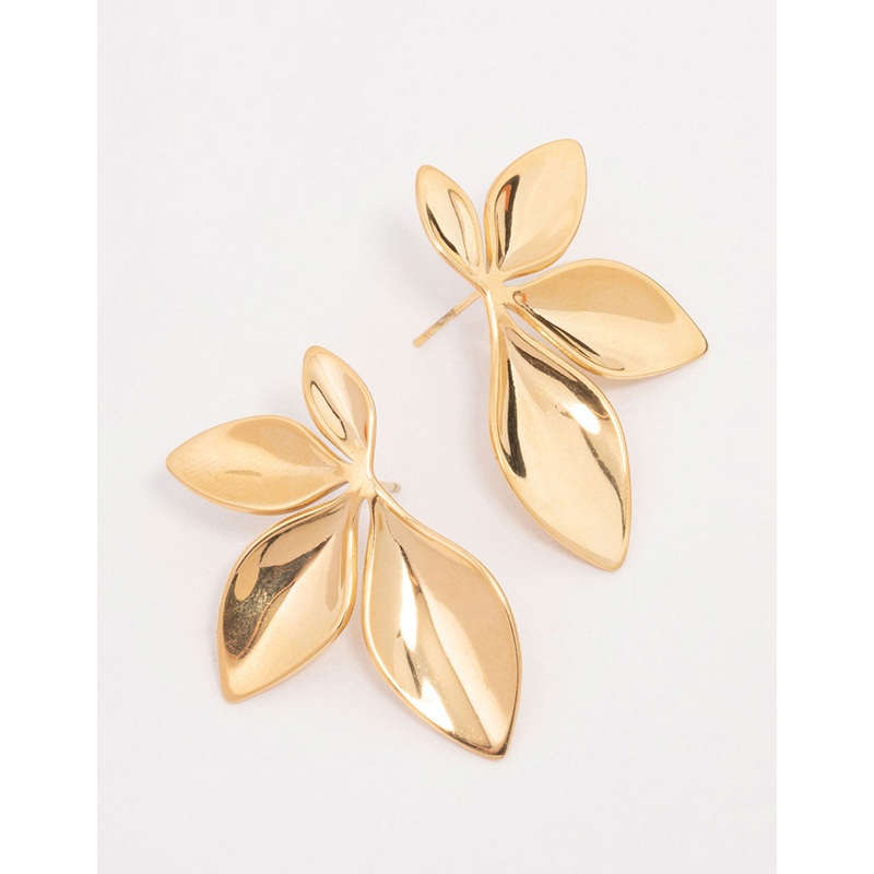 Waterproof Gold Plated Stainless Steel Leaf Cluster Stud Earrings