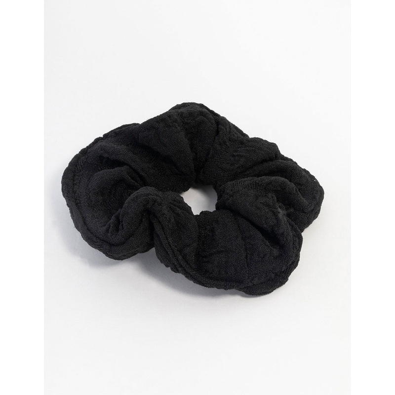 Black Seersucker Fabric Scrunchie