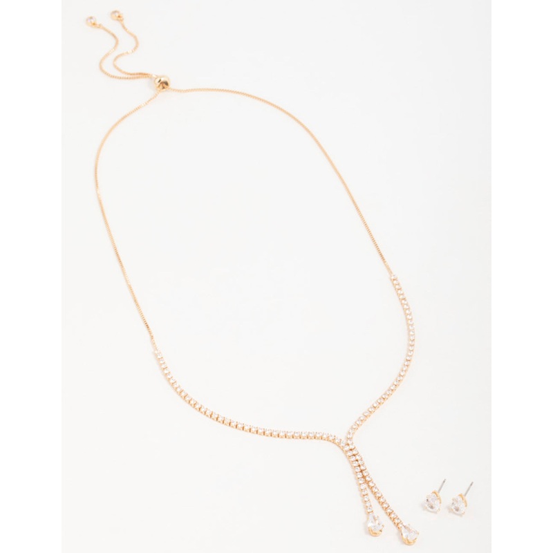 Gold Cupchain Y-Necklace & Earrings Set