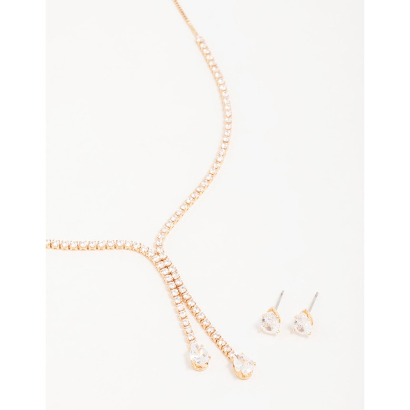 Gold Cupchain Y-Necklace & Earrings Set