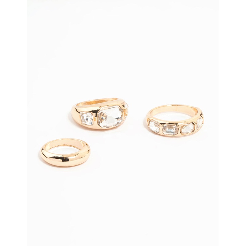 Gold Diamante Dome Stacking Rings 3-Pack