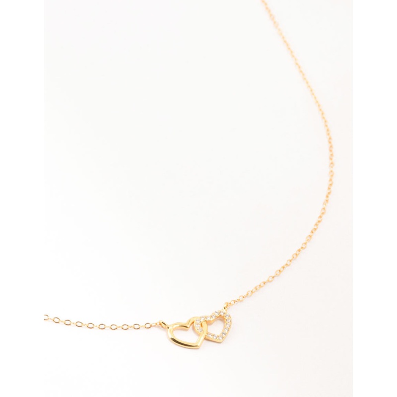 Gold Plated Sterling Silver Double Heart Cubic Zirconia Necklace