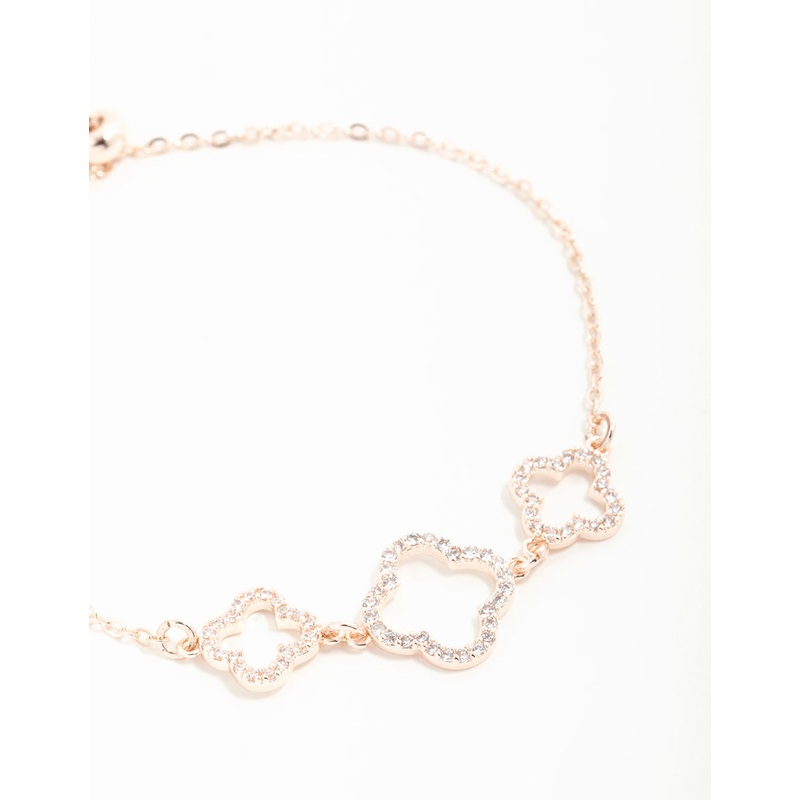 Rose Gold Cubic Zirconia Flower Trio Toggle Bracelet