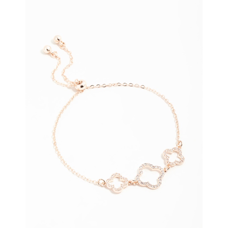 Rose Gold Cubic Zirconia Flower Trio Toggle Bracelet