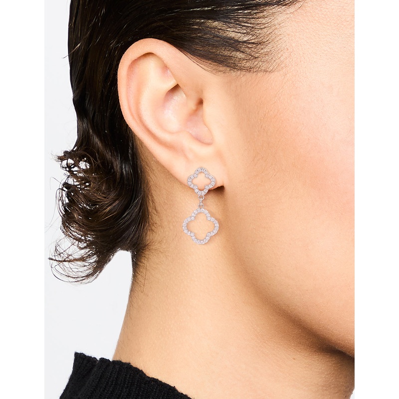 Silver Cubic Zirconia Flower Drop Earrings