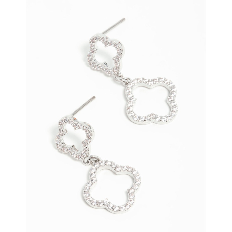 Silver Cubic Zirconia Flower Drop Earrings
